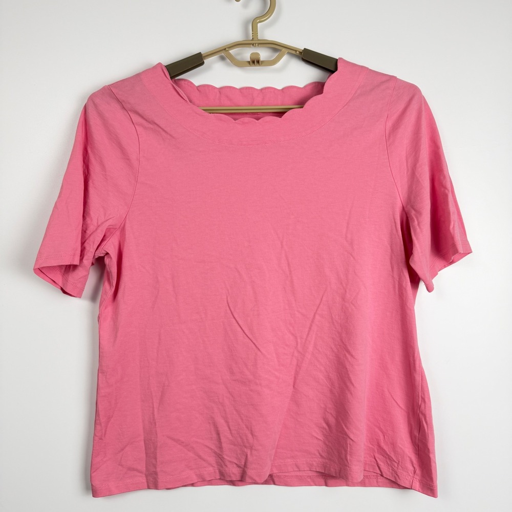 Talbots Petite Pink Scalloped Neck Pima Cotton Short Sleeve Top XLp